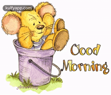 A Picture Of A Mouse In A Bucket With The Words Good Morning On It GIF