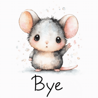 A Picture Of A Mouse With The Words Bye Below It GIF
