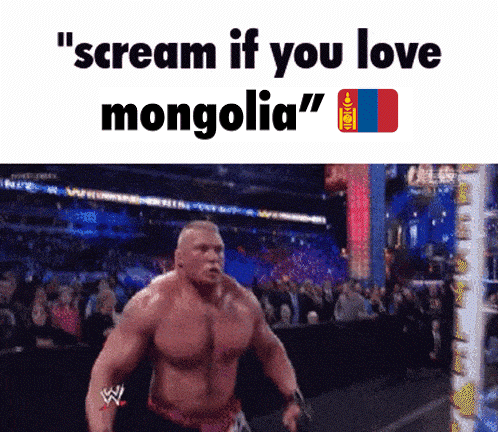 A Picture Of A Muscular Man With The Words " Scream If You Love Mongolia " GIF
