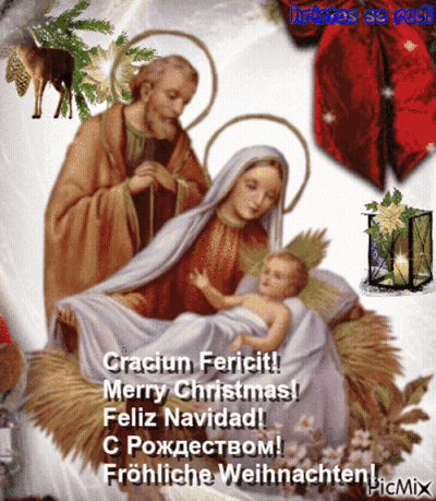 A Picture Of A Nativity Scene Says Merry Christmas Feliz Navidad GIF