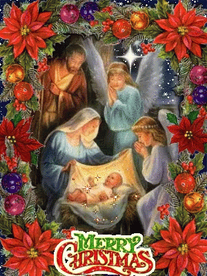 A Picture Of A Nativity Scene With The Words Merry Christmas On The Bottom GIF