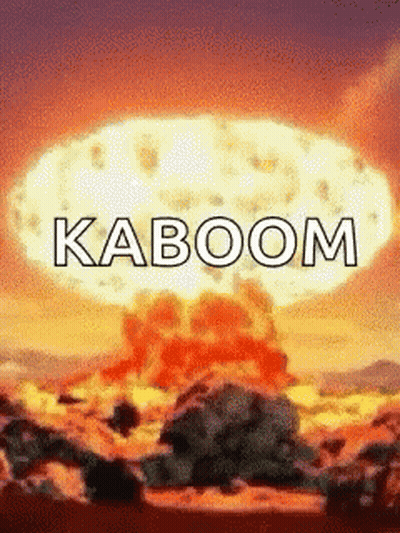 A Picture Of A Nuclear Explosion With The Word Kaboom Written On It GIF