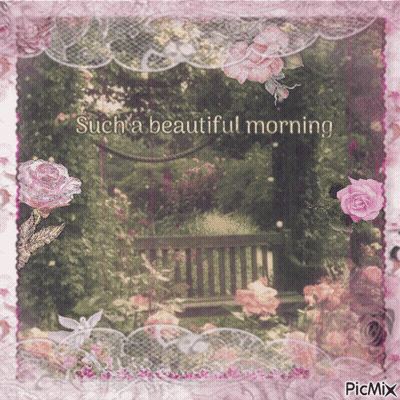 A Picture Of A Park Bench With The Words Such A Beautiful Morning GIF