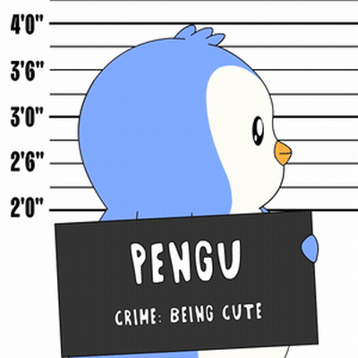 A Picture Of A Penguin Holding A Sign That Says Pengu GIF