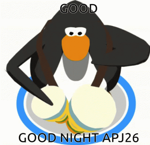 A Picture Of A Penguin That Says Good Night Apj26 On It GIF