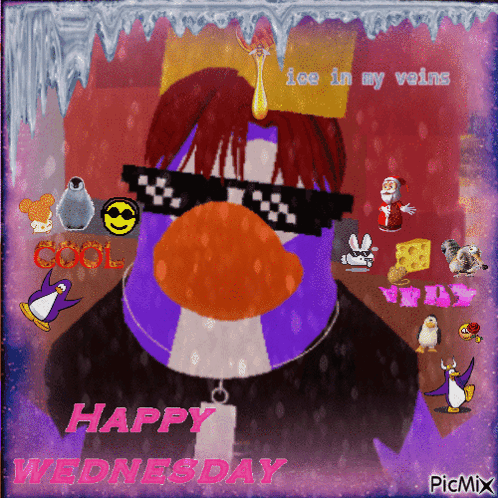 A Picture Of A Penguin Wearing Sunglasses And The Words Happy Wednesday On The Bottom GIF