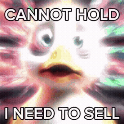 A Picture Of A Penguin With A Caption That Says `` Cannot Hold I Need To Sell '' GIF