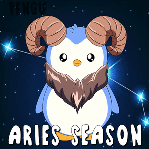 A Picture Of A Penguin With Horns And The Words Aries Season Below It GIF