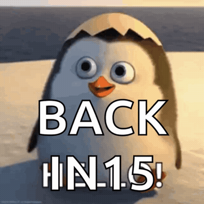 A Picture Of A Penguin With The Words Back In 1.5 GIF