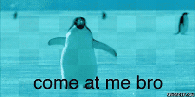 A Picture Of A Penguin With The Words Come At Me Bro On It GIF