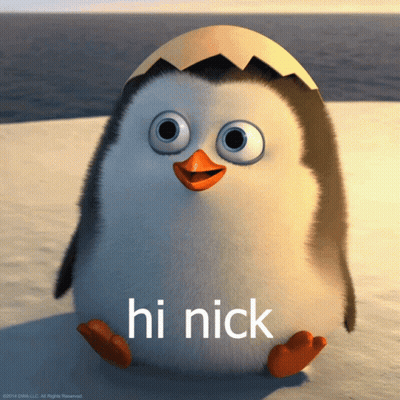 A Picture Of A Penguin With The Words Hi Nick Below It GIF
