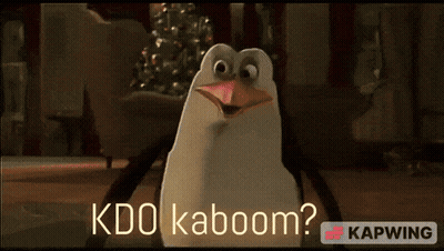 A Picture Of A Penguin With The Words Kdo Kaboom On The Bottom GIF
