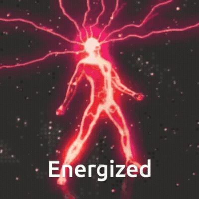 A Picture Of A Person Being Energized With The Word Energized Below It GIF