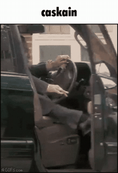 A Picture Of A Person Driving A Car With The Word Caskain Above Them GIF