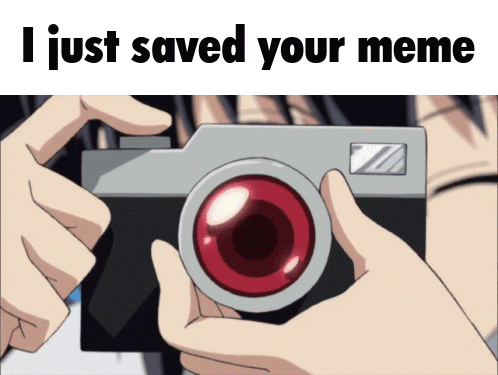 A Picture Of A Person Holding A Camera With The Words I Just Saved Your Meme Below It GIF