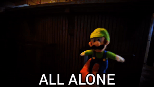 A Picture Of A Person In A Green Hat With The Words All Alone Above Them GIF
