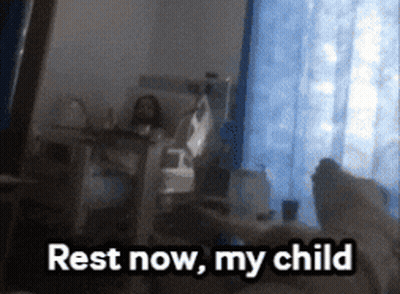 A Picture Of A Person In A Hospital Bed With The Words Rest Now My Child GIF