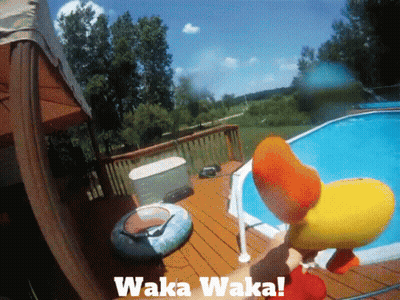 A Picture Of A Person In A Pool With Waka Waka Written On It GIF