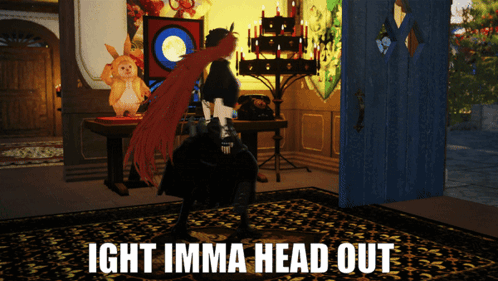A Picture Of A Person In A Room With The Words Ight Imma Head Out GIF