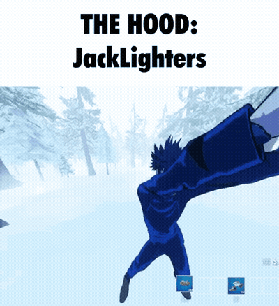 A Picture Of A Person In The Snow With The Words The Hood Jacklighters GIF