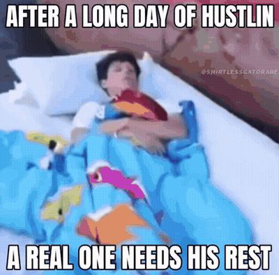 A Picture Of A Person Laying In Bed With The Caption After A Long Day Of Hustlin GIF