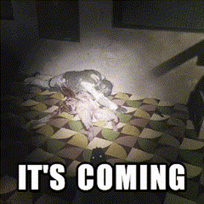 A Picture Of A Person Laying On A Bed With The Words It 'S Coming GIF