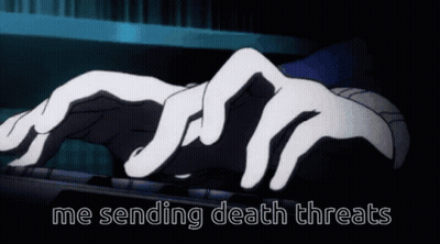 A Picture Of A Person Laying On A Keyboard With The Words Me Sending Death Threats GIF