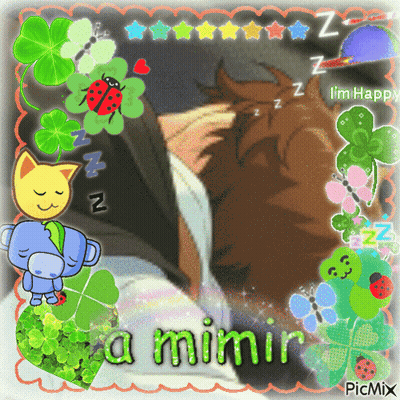 A Picture Of A Person Sleeping With The Words " A Mimir " Written On It GIF