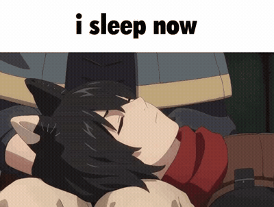 A Picture Of A Person Sleeping With The Words " I Sleep Now " Above It GIF