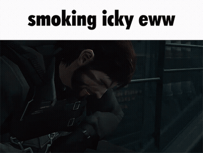 A Picture Of A Person Smoking A Cigarette With The Words Smoking Icky Eww Above It GIF