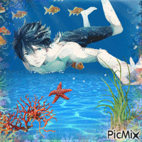 A Picture Of A Person Swimming In The Ocean With A Starfish And Coral GIF