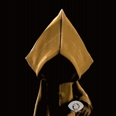 A Picture Of A Person Wearing A Hooded Cape With A Logo For Fawkum On The Bottom Right Corner GIF
