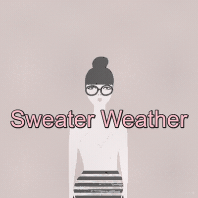 A Picture Of A Person Wearing A Sweater With The Words Sweater Weather Below It GIF