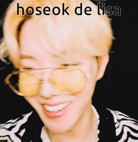 A Picture Of A Person Wearing Sunglasses With The Words Hoseok De Lisa On It GIF