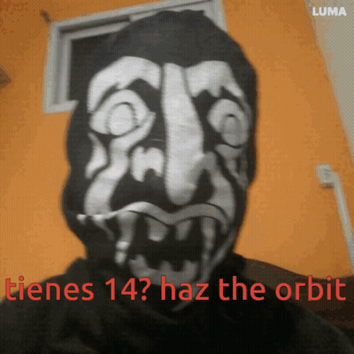 A Picture Of A Person With A Face Painted On It And The Words " Crenes 14 Haz The Orbit " On The Bottom GIF