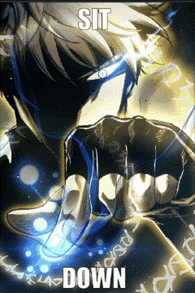A Picture Of A Person With A Fist And The Words Sit Down Below It GIF