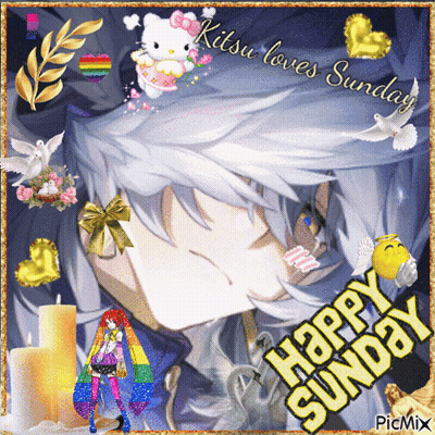 A Picture Of A Person With A Hello Kitty And The Words Happy Sunday On It GIF