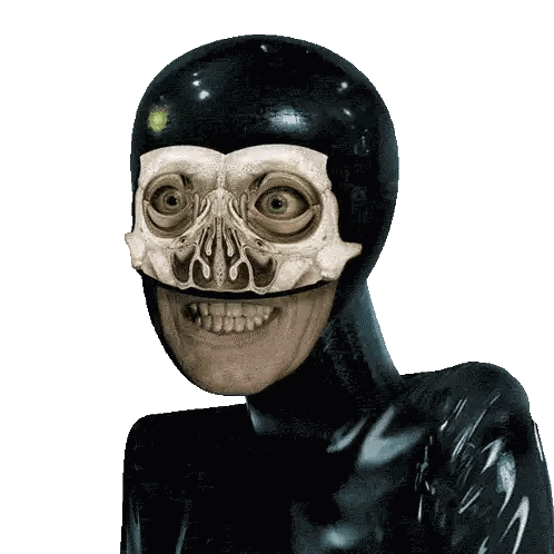 A Picture Of A Person With A Skull On Their Head Sticker