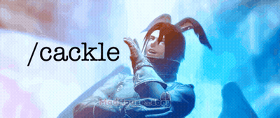 A Picture Of A Person With Bunny Ears And The Word Cackle Above Them GIF
