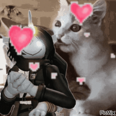 A Picture Of A Person With Hearts On Their Eyes And A Cat With Hearts On Its Face GIF
