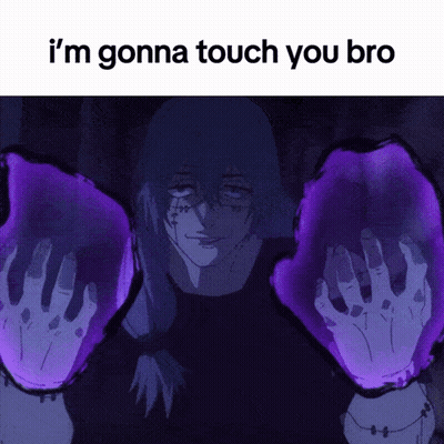 A Picture Of A Person With Purple Hands And The Words I 'M Gonna Touch You Bro GIF