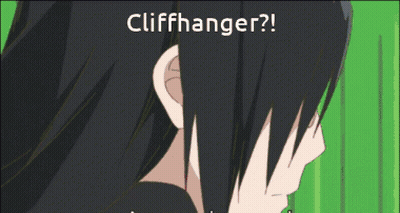 A Picture Of A Person With Red Eyes And The Words " Cliffhanger " Above Them GIF