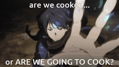 A Picture Of A Person With The Words Are We Cooked Or Are We Going To Cook On It GIF