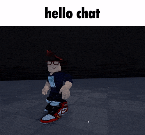 A Picture Of A Person With The Words Hello Chat Written Above Them GIF