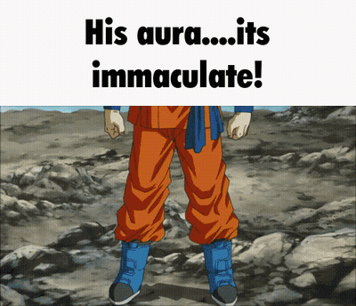 A Picture Of A Person With The Words His Aura Its Immaculate On It GIF