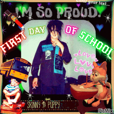 A Picture Of A Person With The Words I 'M So Proud First Day Of School On It GIF