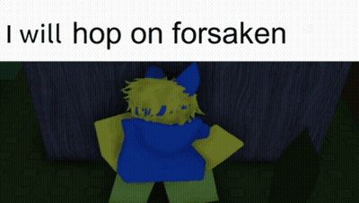 A Picture Of A Person With The Words I Will Hop On Forsaken Above Them GIF