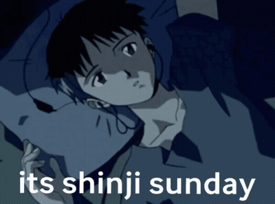 A Picture Of A Person With The Words Its Shinji Sunday Below It GIF