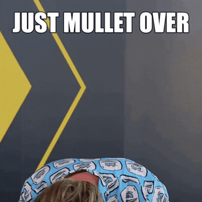 A Picture Of A Person With The Words Just Mullet Over On The Bottom GIF