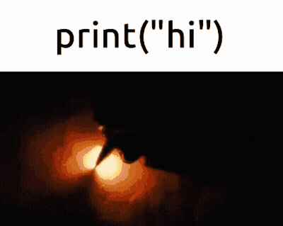 A Picture Of A Person With The Words Print ( " Hi " ) Below It GIF